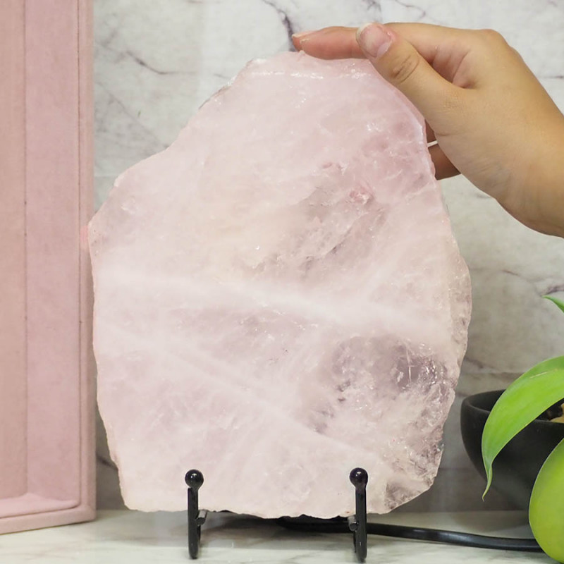 Natural Sliced Rose Quartz Crystal Lamp J75 5 Natural Sliced Rose Quartz Crystal Lamp J75 | Himalayan Salt Factory
