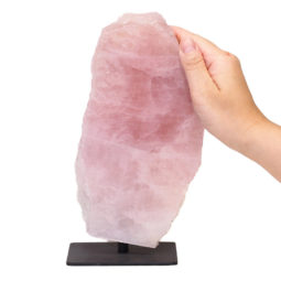 Rose Quartz Slab on Metal Stand S908 6 Rose Quartz Slab on Metal Stand S908 | Himalayan Salt Factory