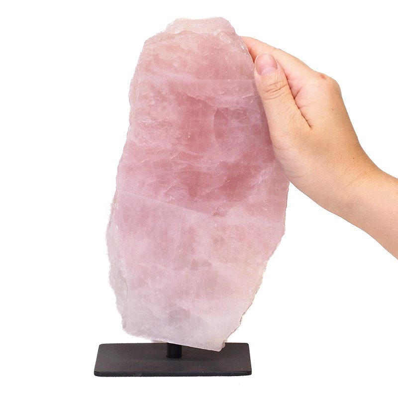 Rose Quartz Slab on Metal Stand S908 4 Rose Quartz Slab on Metal Stand S908 | Himalayan Salt Factory