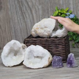 Calcite Geode Pair - 2 Small Geodes Set with Amethyst 2 Pieces DN97