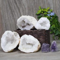 Calcite Geode Pair - 2 Small Geodes Set with Amethyst 2 Pieces DN97