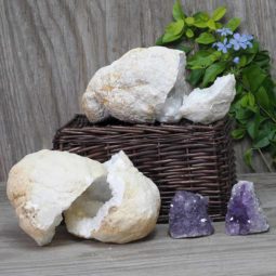 Calcite Geode Pair - 2 Small Geodes Set with Amethyst 2 Pieces DN97