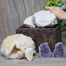 Calcite Geode Pair - 2 Small Geodes Set with Amethyst 2 Pieces DN99 6 Calcite Geode Pair - 2 Small Geodes Set with Amethyst 2 Pieces DN99 | Himalayan Salt Factory