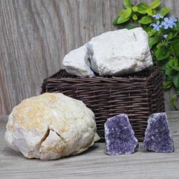 Calcite Geode Pair - 2 Small Geodes Set with Amethyst 2 Pieces DN99 7 Calcite Geode Pair - 2 Small Geodes Set with Amethyst 2 Pieces DN99 | Himalayan Salt Factory