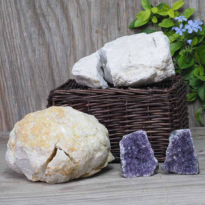 Calcite Geode Pair - 2 Small Geodes Set with Amethyst 2 Pieces DN99 5 Calcite Geode Pair - 2 Small Geodes Set with Amethyst 2 Pieces DN99 | Himalayan Salt Factory