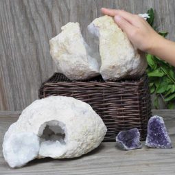 Calcite Geode Pair – 2 Small Geodes Set with Amethyst 2 Pieces DN102 | Himalayan Salt Factory