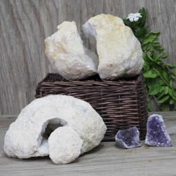 Calcite Geode Pair – 2 Small Geodes Set with Amethyst 2 Pieces DN102 | Himalayan Salt Factory