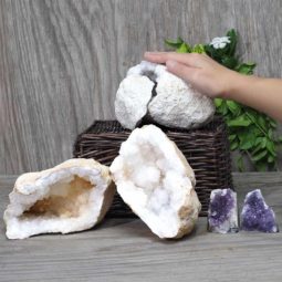 Calcite Geode Pair – 2 Small Geodes Set with Amethyst 2 Pieces DN103 | Himalayan Salt Factory