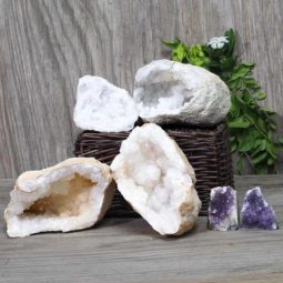Calcite Geode Pair – 2 Small Geodes Set with Amethyst 2 Pieces DN103 | Himalayan Salt Factory