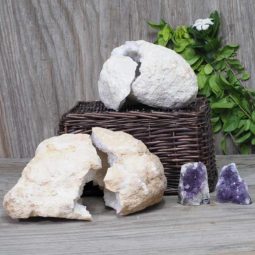 Calcite Geode Pair – 2 Small Geodes Set with Amethyst 2 Pieces DN103 | Himalayan Salt Factory