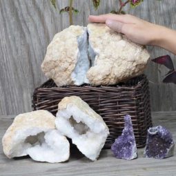 Calcite Geode Pair - 2 Small Geodes Set with Amethyst 2 Pieces DN106 6 Calcite Geode Pair – 2 Small Geodes Set with Amethyst 2 Pieces DN106 | Himalayan Salt Factory