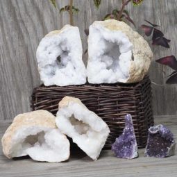 Calcite Geode Pair – 2 Small Geodes Set with Amethyst 2 Pieces DN106 | Himalayan Salt Factory