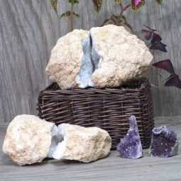 Calcite Geode Pair - 2 Small Geodes Set with Amethyst 2 Pieces DN106 7 Calcite Geode Pair – 2 Small Geodes Set with Amethyst 2 Pieces DN106 | Himalayan Salt Factory