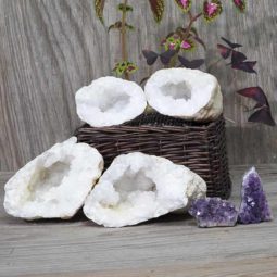 Calcite Geode Pair – 2 Small Geodes Set with Amethyst 2 Pieces DN107 | Himalayan Salt Factory