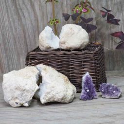 Calcite Geode Pair - 2 Small Geodes Set with Amethyst 2 Pieces DN107 7 Calcite Geode Pair – 2 Small Geodes Set with Amethyst 2 Pieces DN107 | Himalayan Salt Factory
