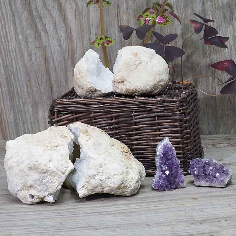 Calcite Geode Pair - 2 Small Geodes Set with Amethyst 2 Pieces DN107 5 Calcite Geode Pair – 2 Small Geodes Set with Amethyst 2 Pieces DN107 | Himalayan Salt Factory