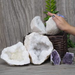 Calcite Geode Pair - 2 Small Geodes Set with Amethyst 2 Pieces DN108 6 Calcite Geode Pair – 2 Small Geodes Set with Amethyst 2 Pieces DN108 | Himalayan Salt Factory