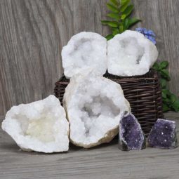 Calcite Geode Pair – 2 Small Geodes Set with Amethyst 2 Pieces DN108 | Himalayan Salt Factory