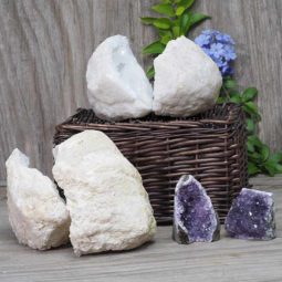 Calcite Geode Pair - 2 Small Geodes Set with Amethyst 2 Pieces DN108 7 Calcite Geode Pair – 2 Small Geodes Set with Amethyst 2 Pieces DN108 | Himalayan Salt Factory
