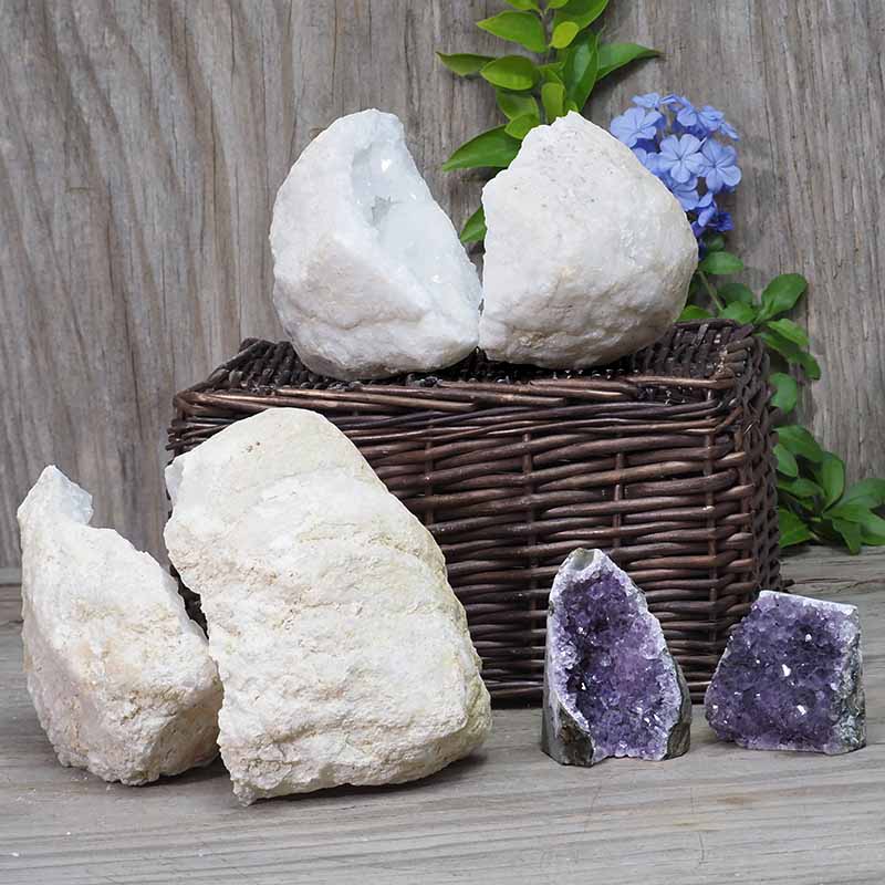 Calcite Geode Pair - 2 Small Geodes Set with Amethyst 2 Pieces DN108 5 Calcite Geode Pair – 2 Small Geodes Set with Amethyst 2 Pieces DN108 | Himalayan Salt Factory
