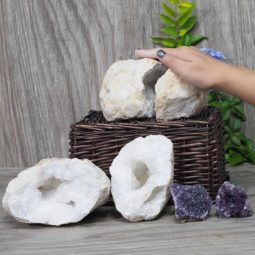 Calcite Geode Pair – 2 Small Geodes Set with Amethyst 2 Pieces DN109 | Himalayan Salt Factory