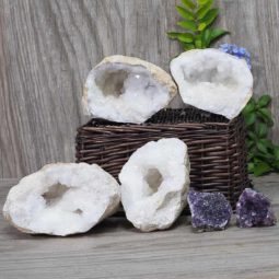 Calcite Geode Pair – 2 Small Geodes Set with Amethyst 2 Pieces DN109 | Himalayan Salt Factory