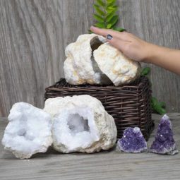 Calcite Geode Pair – 2 Small Geodes Set with Amethyst 2 Pieces DN110 | Himalayan Salt Factory