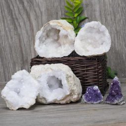 Calcite Geode Pair – 2 Small Geodes Set with Amethyst 2 Pieces DN110 | Himalayan Salt Factory