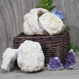 Calcite Geode Pair – 2 Small Geodes Set with Amethyst 2 Pieces DN110 | Himalayan Salt Factory