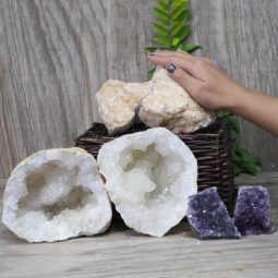Calcite Geode Pair – 2 Small Geodes Set with Amethyst 2 Pieces DN113 | Himalayan Salt Factory