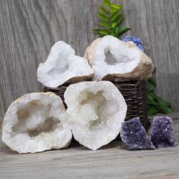 Calcite Geode Pair – 2 Small Geodes Set with Amethyst 2 Pieces DN113 | Himalayan Salt Factory
