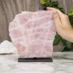 Rose Quartz Slab on Metal Stand DS784 5 Rose Quartz Slab on Metal Stand DS784 | Himalayan Salt Factory