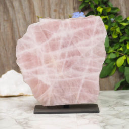 Rose Quartz Slab on Metal Stand DS784 | Himalayan Salt Factory