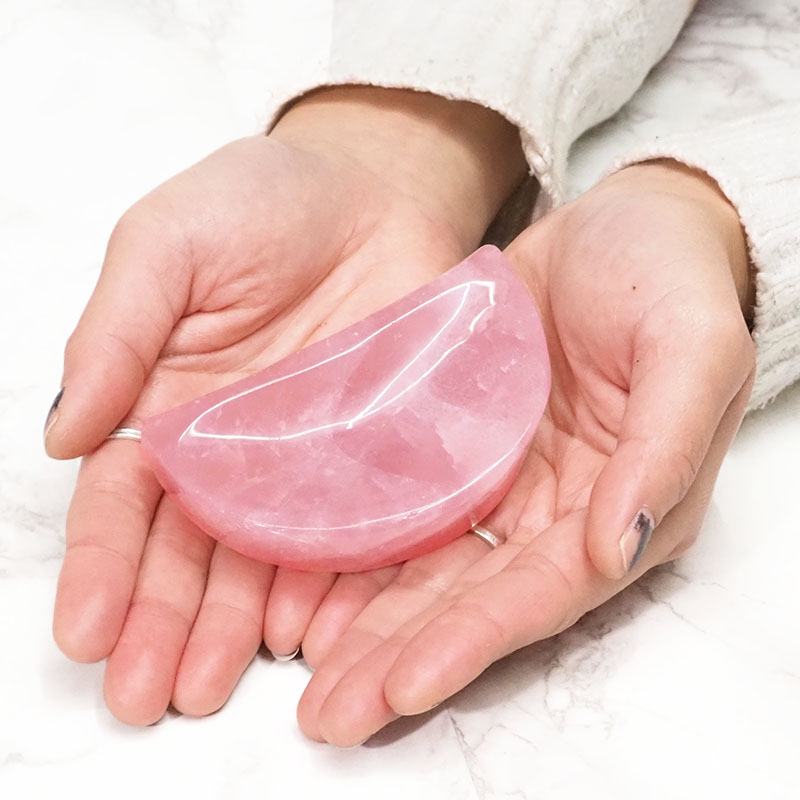 0.14kg Rose Quartz Moon Bowl 4 0.14kg Rose Quartz Moon Bowl | Himalayan Salt Factory