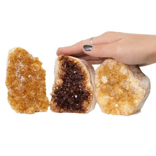 Citrine Polished Crystal Geode Specimen Set 3 Pieces DN214 | Himalayan salt factory