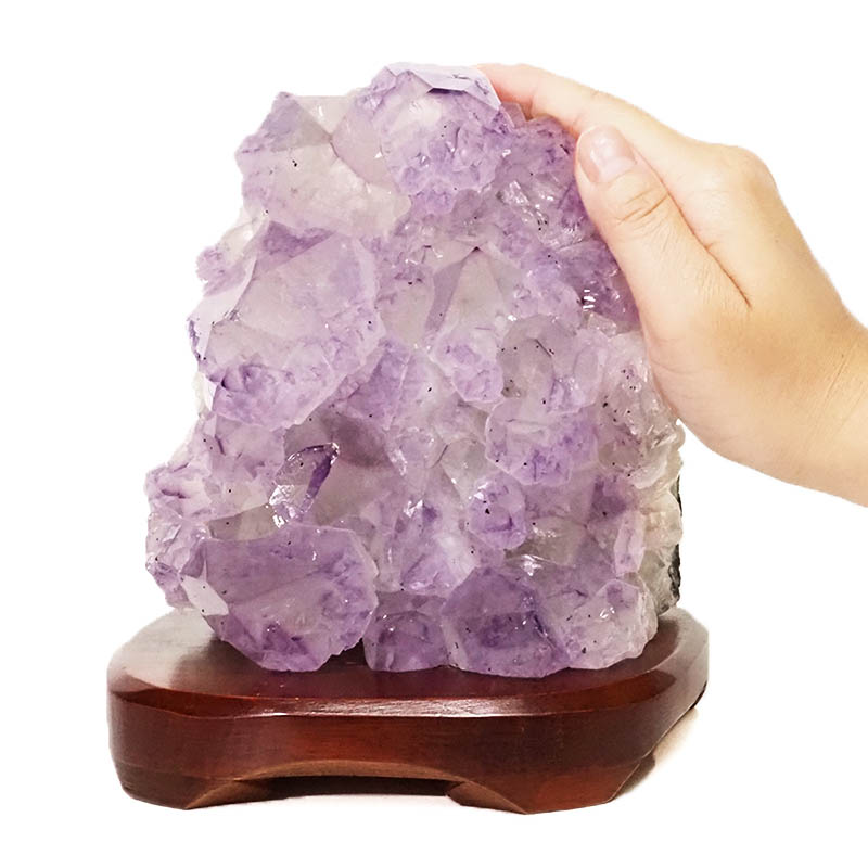 2.65kg Natural Amethyst Crystal Lamp with Timber Base DS852 5 Natural Amethyst Crystal Lamp with Timber Base DS852 / Himalayan salt factory