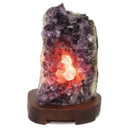 Natural Amethyst Crystal Lamp with Timber Base DN311 | Himalayan Salt Factory