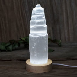 Selenite 15cm Tower with LED Light Crystal Small Display Base Pack | Himalayan Salt Factory
