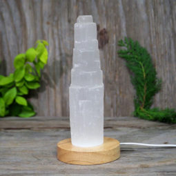 Selenite 20cm Tower with LED Light Crystal Large Display Base Pack | Himalayan Salt Factory