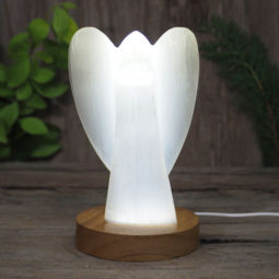 Selenite Large Angel with LED Light Crystal Large Display Base Pack | Himalayan Salt Factory