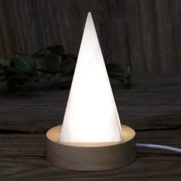 Selenite Pyramid with LED Light Crystal Small Display Base Pack | Himalayan Salt Factory