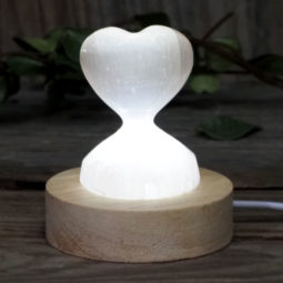 Selenite Small Heart Stand with LED Light Crystal Small Display Base Pack | Himalayan Salt Factory