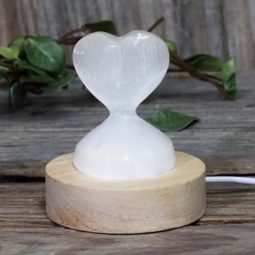 Selenite Small Heart Stand with LED Light Crystal Small Display Base Pack | Himalayan Salt Factory