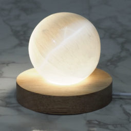 LED Light Crystal Display Base with Selenite Sphere | Himalayan Salt Factory