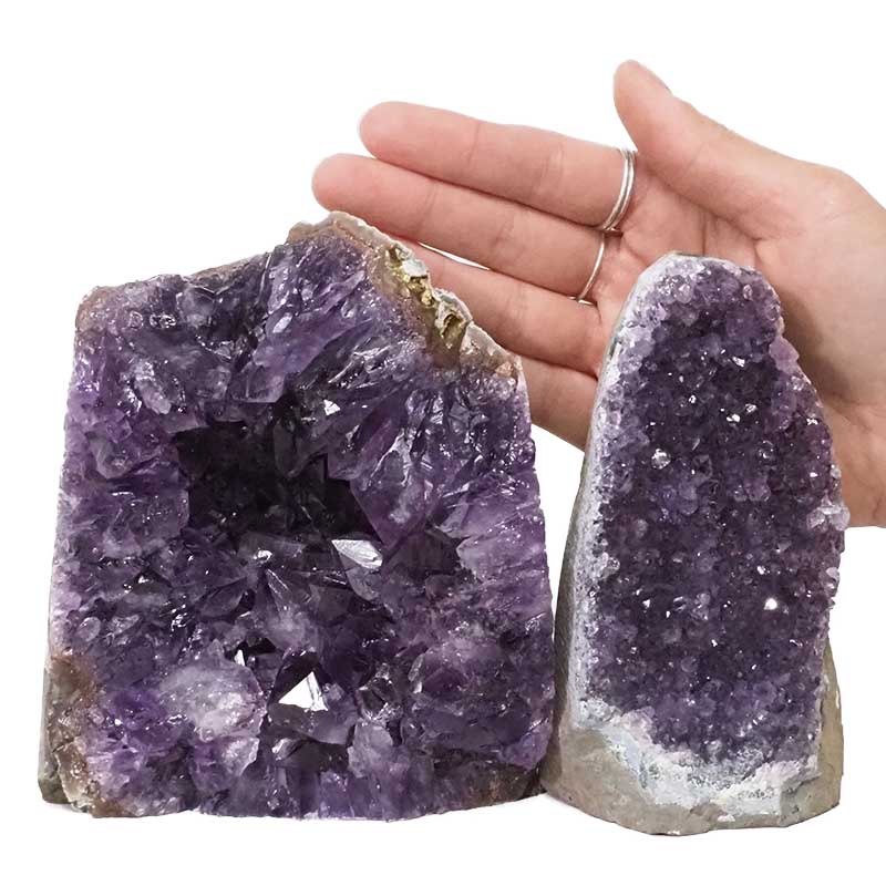 2.42kg Amethyst Crystal Geode Specimen Set 2 Pieces DN383 4 Amethyst Polished Crystal Geode Specimen Set 2 Pieces DN383 | Himalayan Salt Factory