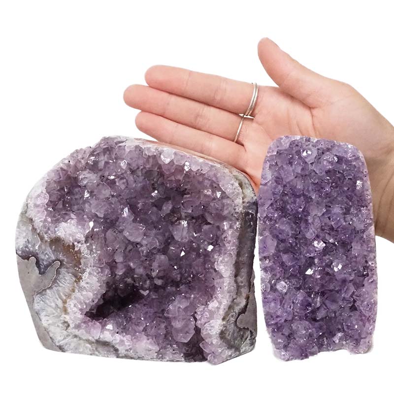 2.46kg Amethyst Polished Crystal Geode Specimen Set 2 Pieces DN432 4 Amethyst Polished Crystal Geode Specimen Set 2 Pieces DN432 | Himalayan Salt Factory