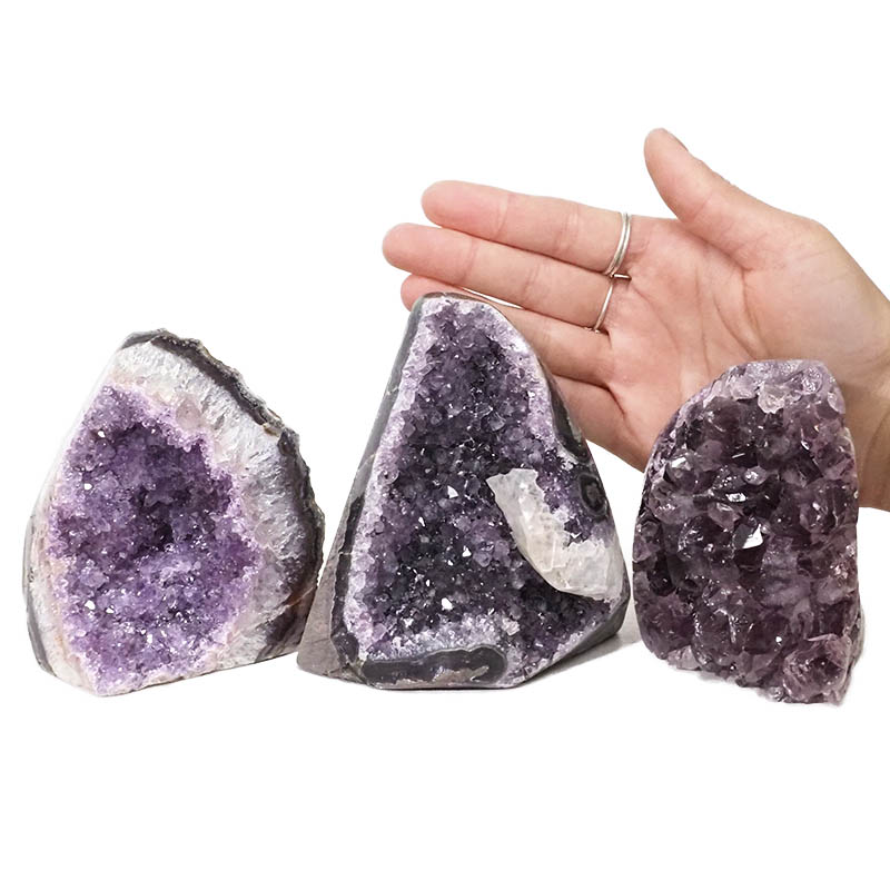 2.04kg Amethyst Polished Crystal Geode Specimen Set 3 Pieces DN435 4 Amethyst Polished Crystal Geode Specimen Set 2 Pieces DN435 | Himalayan Salt Factory