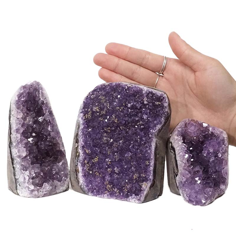 1.88kg Amethyst Polished Crystal Geode Specimen Set 3 Pieces DN407 4 Amethyst Polished Crystal Geode Specimen Set 3 Pieces DN407 | Himalayan Salt Factory