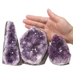 Amethyst Polished Crystal Geode Specimen Set 3 Pieces DN411 | Himalayan Salt Factory