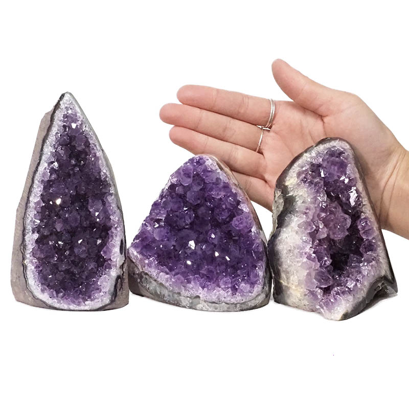 2.09kg Amethyst Polished Crystal Geode Specimen Set 3 Pieces DN413 4 Amethyst Polished Crystal Geode Specimen Set 3 Pieces DN413 | Himalayan Salt Factory